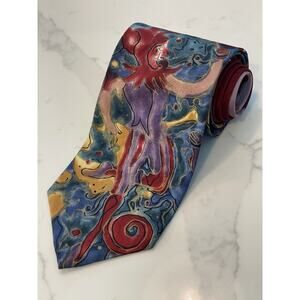 Grace Newburger Watercolor Mardi Gras Art Tie 100% Imported Silk 57x4 USA Made
